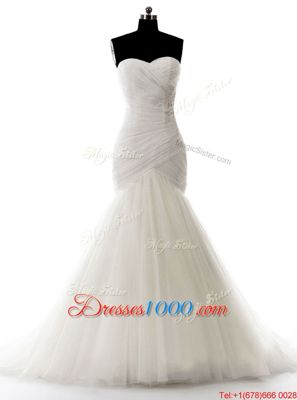 Eye-catching White Satin and Organza Zipper Sweetheart Long Sleeves With Train Wedding Gown Sweep Train Pick Ups