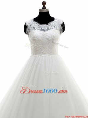 Mermaid White Lace Up Wedding Dresses Beading and Lace and Appliques Sleeveless With Brush Train