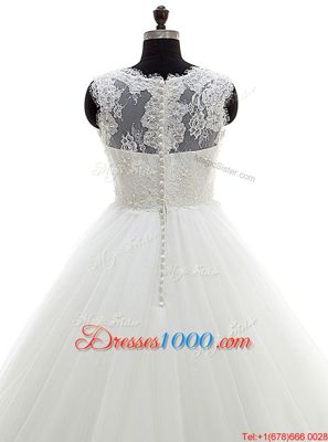 Mermaid White Lace Up Wedding Dresses Beading and Lace and Appliques Sleeveless With Brush Train