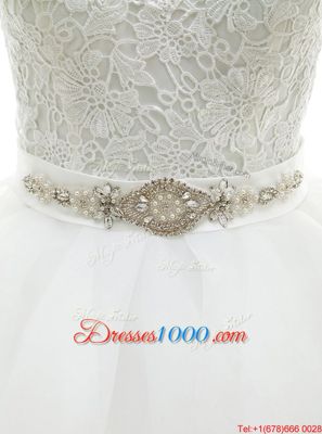 Extravagant White Ball Gowns Beading and Lace and Ruffles Wedding Gowns Backless Organza Sleeveless With Train