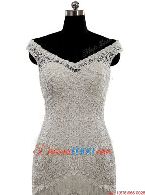 Custom Made White Lace Zipper Wedding Dresses Cap Sleeves With Brush Train Lace and Sashes|ribbons