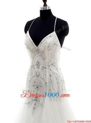 With Train Criss Cross Wedding Dresses White and In for Wedding Party with Beading Brush Train