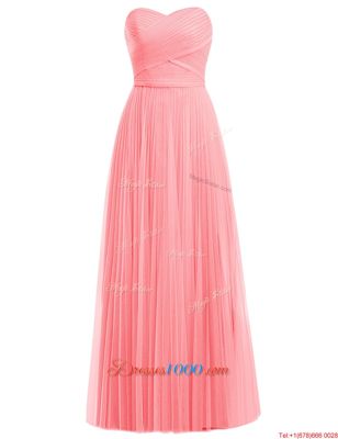 Hot Sale Watermelon Red and Rose Pink A-line Sweetheart Sleeveless Tulle Floor Length Zipper Ruffles Junior Homecoming Dress
