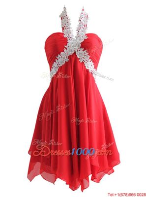 Fitting Red Chiffon Zipper Sweetheart Sleeveless Knee Length Homecoming Dress Appliques