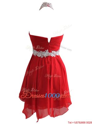 Fitting Red Chiffon Zipper Sweetheart Sleeveless Knee Length Homecoming Dress Appliques