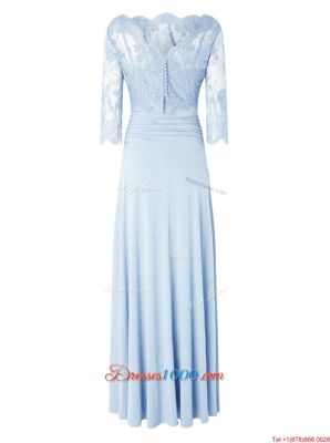 Light Blue Bateau Neckline Lace 3|4 Length Sleeve Zipper