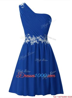 New Style One Shoulder Royal Blue Sleeveless Chiffon Zipper for Party