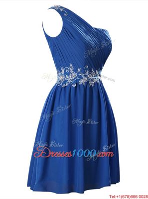 New Style One Shoulder Royal Blue Sleeveless Chiffon Zipper for Party