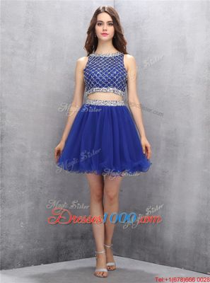 Edgy Scoop Sleeveless Side Zipper Prom Party Dress Royal Blue Organza