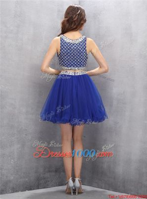 Edgy Scoop Sleeveless Side Zipper Prom Party Dress Royal Blue Organza