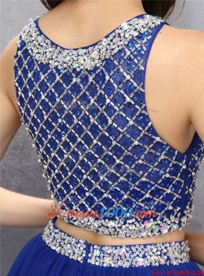 Edgy Scoop Sleeveless Side Zipper Prom Party Dress Royal Blue Organza