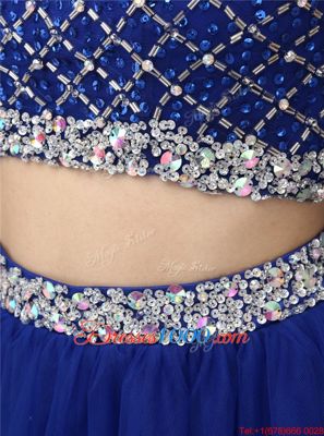 Edgy Scoop Sleeveless Side Zipper Prom Party Dress Royal Blue Organza