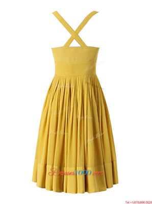 Cheap Criss Cross Sweetheart Sleeveless Prom Party Dress Knee Length Beading and Pleated Yellow Chiffon