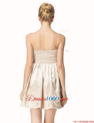 Strapless Sleeveless Satin Prom Gown Beading and Pleated Side Zipper