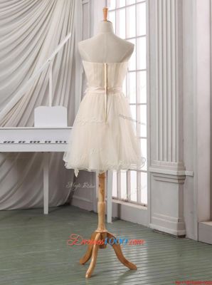 Strapless Sleeveless Tulle Belt and Hand Made Flower Zipper