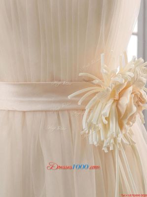 Strapless Sleeveless Tulle Belt and Hand Made Flower Zipper
