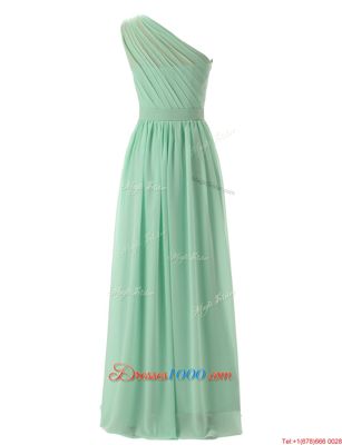 Flirting A-line Evening Dress Apple Green One Shoulder Chiffon Sleeveless Floor Length Zipper