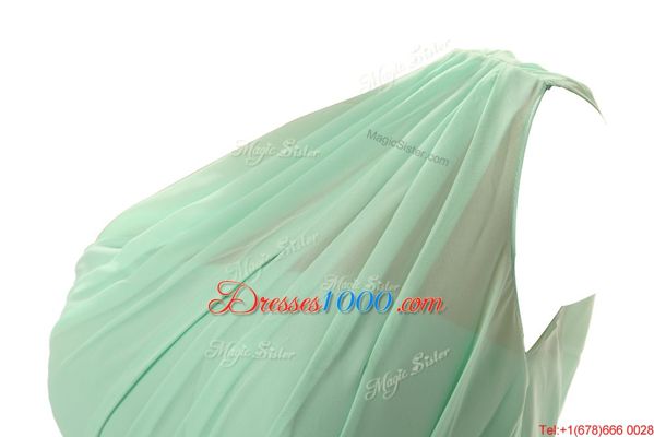 Flirting A-line Evening Dress Apple Green One Shoulder Chiffon Sleeveless Floor Length Zipper