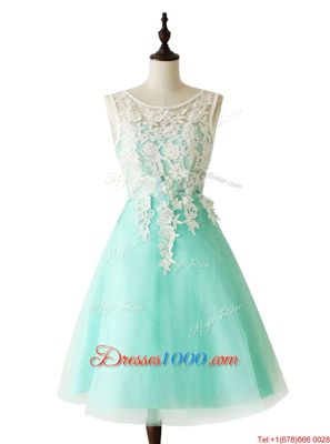 Scoop Sleeveless Knee Length Appliques and Sashes|ribbons Apple Green Organza