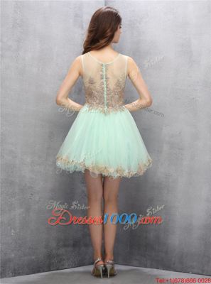 Scoop Appliques Dress for Prom Apple Green Zipper Sleeveless Knee Length