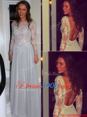 Long Sleeves Backless Floor Length Appliques Homecoming Dress