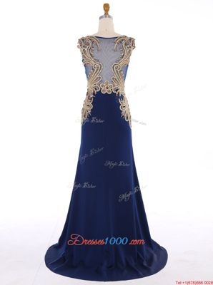 Beauteous Mermaid Sleeveless Navy Blue Sweep Train Zipper