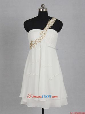 Custom Fit Mini Length White Prom Dresses One Shoulder Sleeveless Zipper