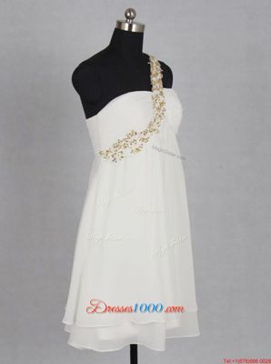 Custom Fit Mini Length White Prom Dresses One Shoulder Sleeveless Zipper