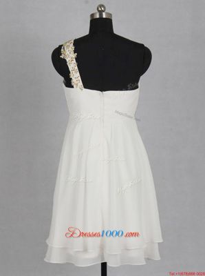 Custom Fit Mini Length White Prom Dresses One Shoulder Sleeveless Zipper