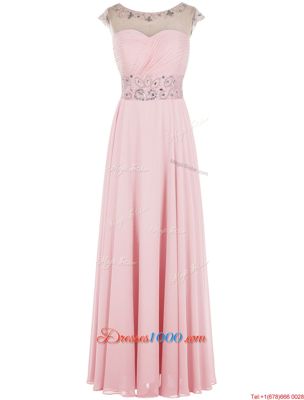 Floor Length Baby Pink Homecoming Dress Scoop Sleeveless Zipper