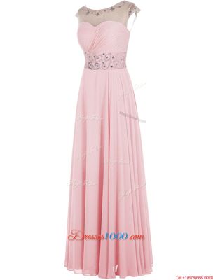 Floor Length Baby Pink Homecoming Dress Scoop Sleeveless Zipper