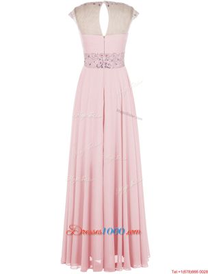 Floor Length Baby Pink Homecoming Dress Scoop Sleeveless Zipper