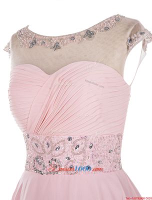 Floor Length Baby Pink Homecoming Dress Scoop Sleeveless Zipper