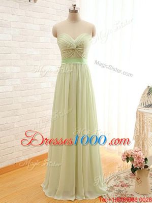 Cute Green Backless Sweetheart Ruching Evening Outfits Chiffon Sleeveless