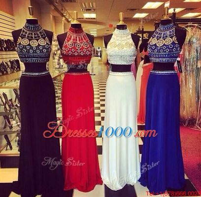 Pretty Sleeveless Sweep Train Beading Backless Formal Evening Gowns