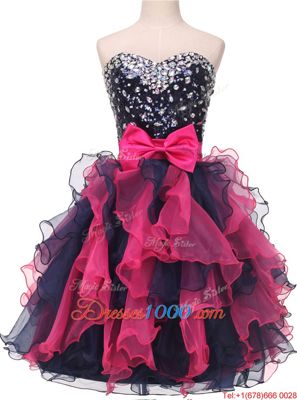 Shining Multi-color Sleeveless Knee Length Beading and Ruffles and Bowknot Lace Up Glitz Pageant Dress