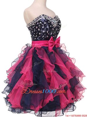 Shining Multi-color Sleeveless Knee Length Beading and Ruffles and Bowknot Lace Up Glitz Pageant Dress