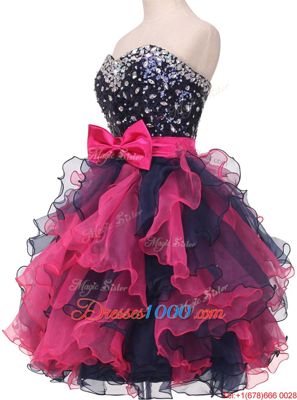 Shining Multi-color Sleeveless Knee Length Beading and Ruffles and Bowknot Lace Up Glitz Pageant Dress