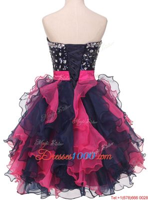 Shining Multi-color Sleeveless Knee Length Beading and Ruffles and Bowknot Lace Up Glitz Pageant Dress