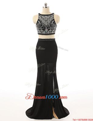 Sumptuous Chiffon Sleeveless With Train Sweep Train and Beading