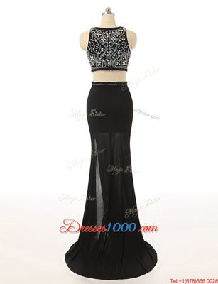 Sumptuous Chiffon Sleeveless With Train Sweep Train and Beading