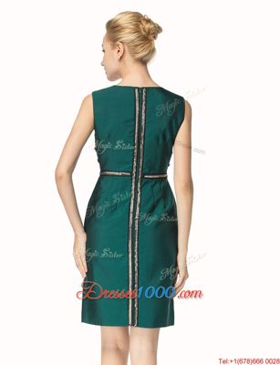 Low Price Beading Prom Party Dress Dark Green Zipper Sleeveless Knee Length