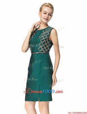 Low Price Beading Prom Party Dress Dark Green Zipper Sleeveless Knee Length