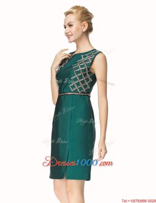Low Price Beading Prom Party Dress Dark Green Zipper Sleeveless Knee Length