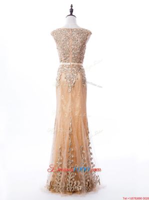 Shining Mermaid Scoop Lace Gold Zipper Homecoming Dress Beading Sleeveless Brush Train