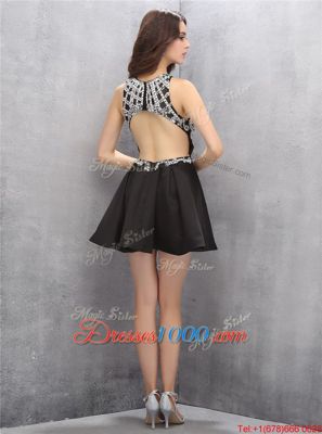 Extravagant Scoop Black Sleeveless Mini Length Beading Zipper Club Wear