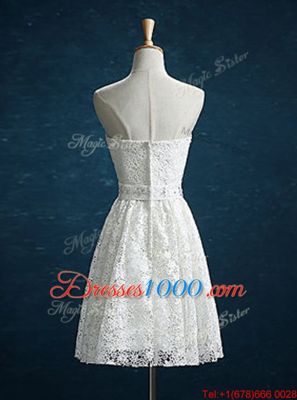 New Style Lace Sleeveless Mini Length Beading Zipper with White