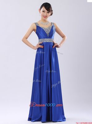 Fashionable Satin V-neck Sleeveless Zipper Beading Prom Gown in Coral Red