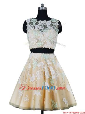 Knee Length Champagne Prom Gown Scoop Sleeveless Zipper