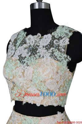 Knee Length Champagne Prom Gown Scoop Sleeveless Zipper